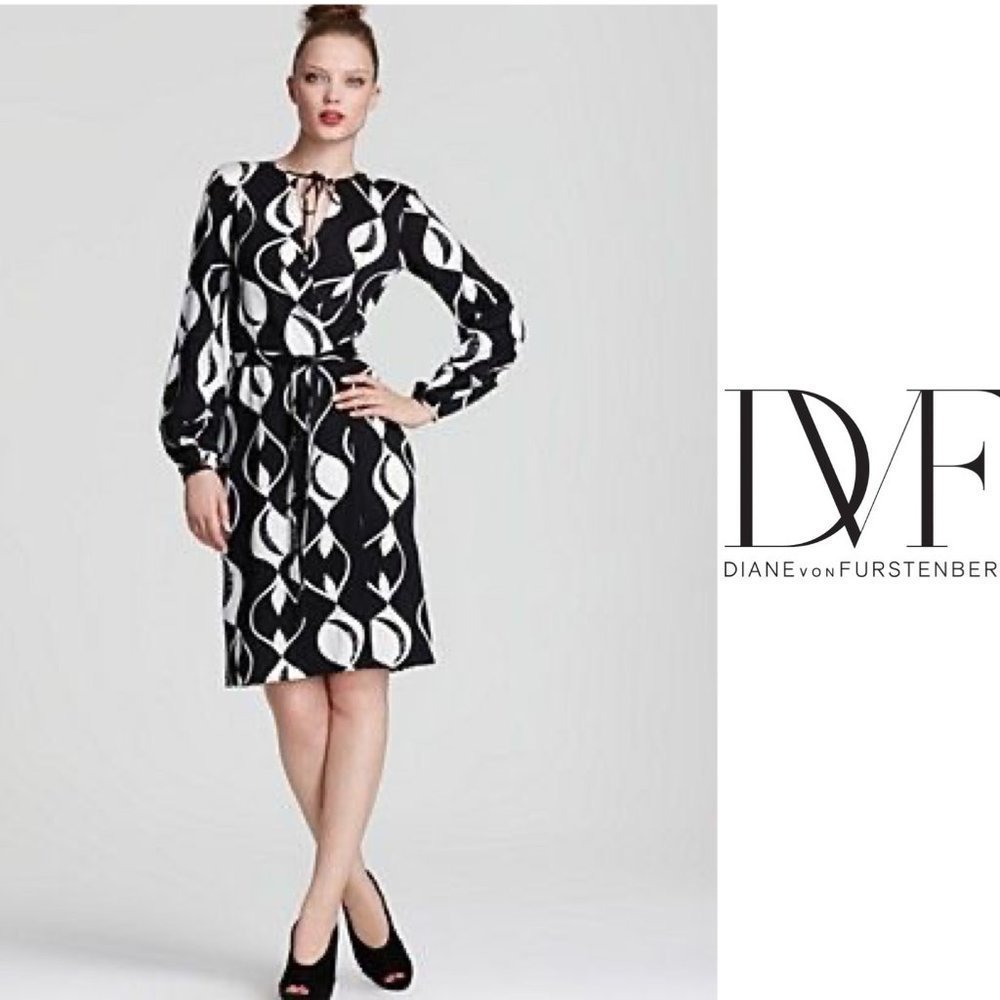 Diane Von Furstenberg Black White Nove Jersey Sz6